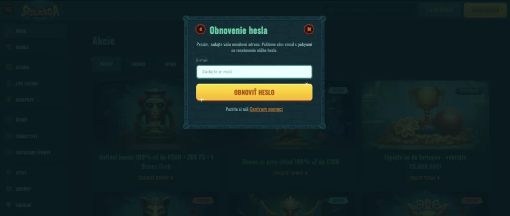 obnova hesla v Spinanga Casino