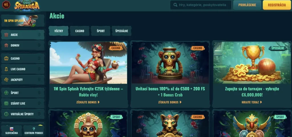 Spinanga Casino promoakcie v kasíne