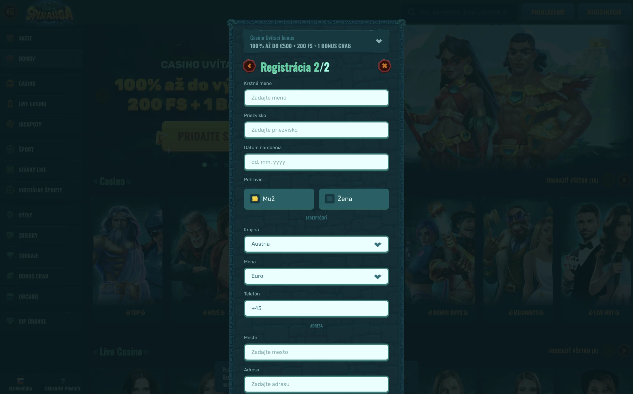 uvítací bonus a registrácia v Spinanga Casine