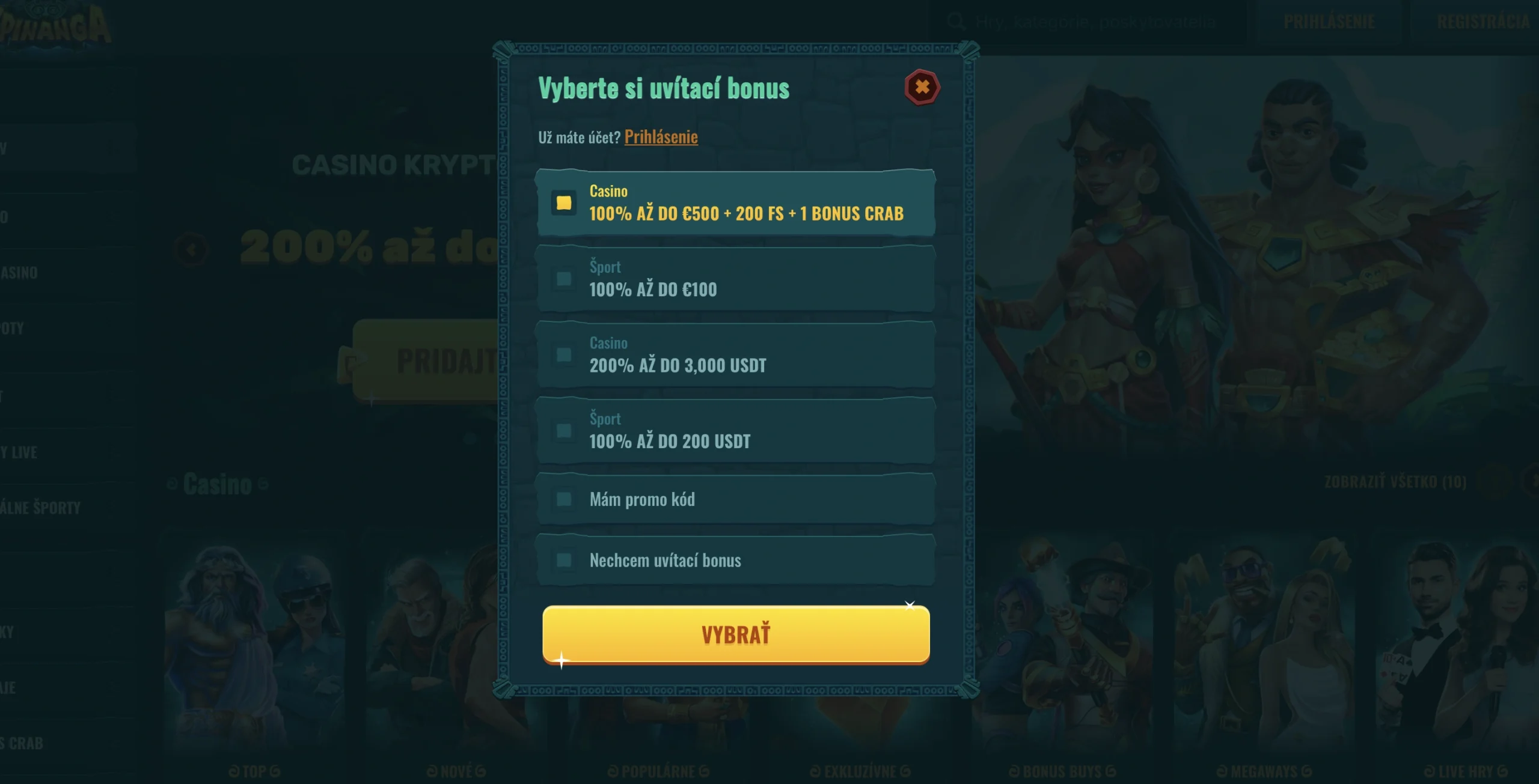 uvítacie Spinanga Casino bonusy