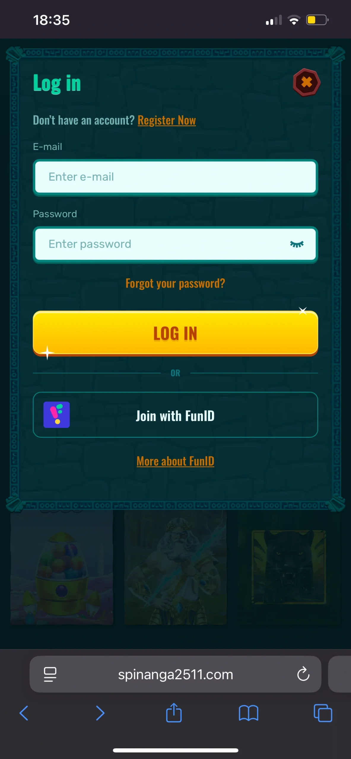 Prihlásenie v Spinanga App
